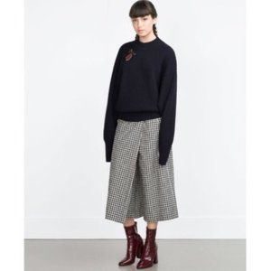 Zara Gingham Wrap Front Wide Leg Culotte